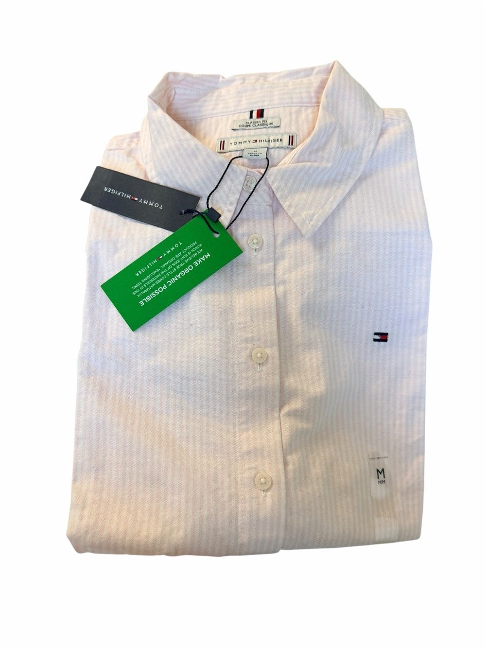 Tommy Hilfiger Classic Fit Pink Striped Organic Cotton Shirt, Size M, NWT
